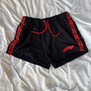 Formula 1 Women's Black Athletic Shorts with Red Accents